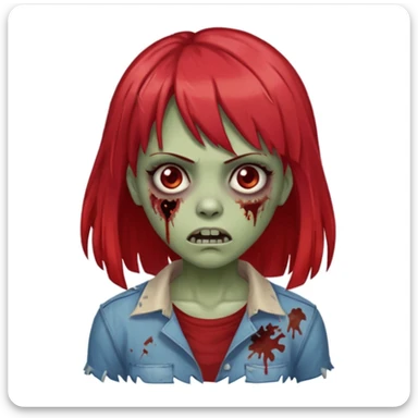 faça uma mulher zumbi com médio com franja com mechas na ponta vermelha  sticker