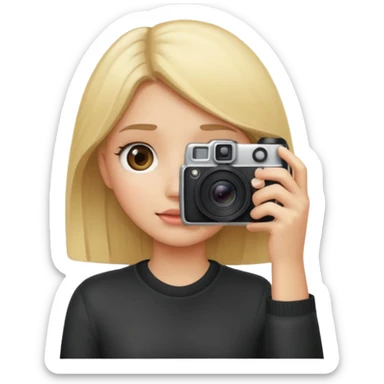 blonde girl photographer cartoon taking picture in middle of taking picture camera in front of face sticker