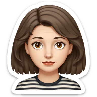 fair-skinned caucasian woman, 40s, chin-length rather wavy/unruly brown-ish hair with some white stripes (wolf haircut), hazel eyes. no glasses sticker