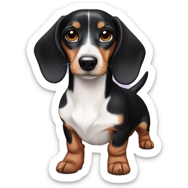 Black white tan piebald dachshund purple bow sticker