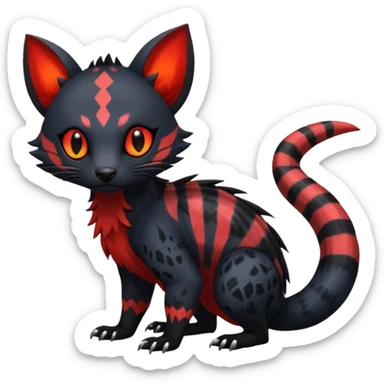 Rare exotic cute epic aesthetic gothic colorful Salandit-Litten-Civet-species-Fakemon-hybrid-creature, with markings, full body sticker