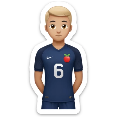 Apple emoji style 21 year old soccer player standing hands on waist, dark navy jersey #6, realistic lighting sticker