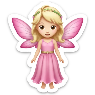 fairy with blonde hair, pink wings and long dress, happy, chibi full body sticker