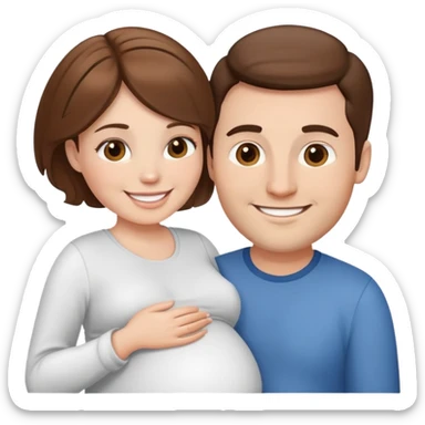 white pregnant woman with brown hair and her husband sticker