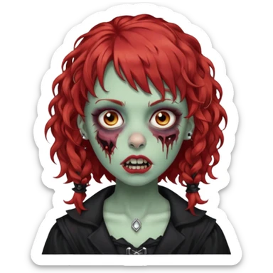 zombie girl red hair cacheado médio e franja, com piercings na boca, nariz e sobrancelha,  roupa gótica  sticker