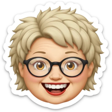 short fat lady with glasses ,crooked teeth and crazt hair sticker