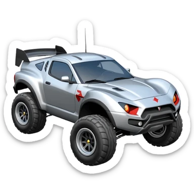 Satan’s Dirty and dented Local Motors Rally Fighter off road race car flying turning corner (silver wheels) sticker