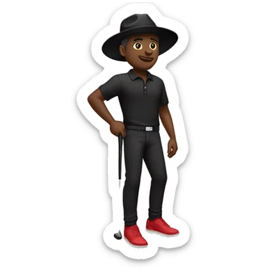 🏌🏾‍♂️ but with a black hat, red shirt, and black pants and shoes sticker