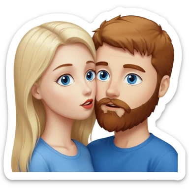 Long hair- pale-blonde girl blue eyes faceing-kissing reddish-brown hair and beard boy blue eyed white guy sticker