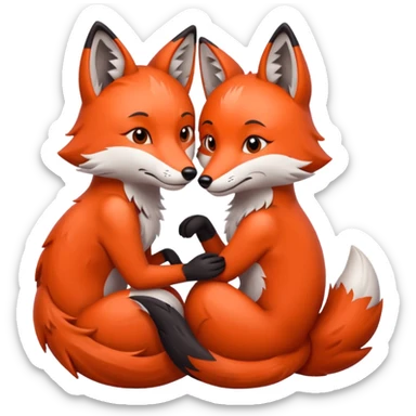 The gray wolf and the red fox embrace each other. sticker