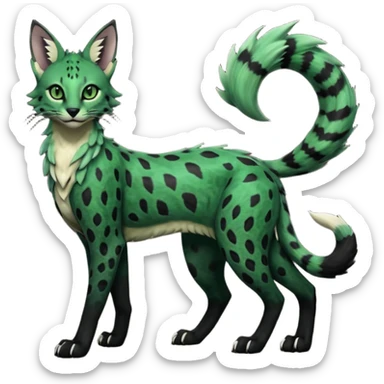 Epic complex detailed dark dusky gloomy deep gothic dark-deep-green, black, realistic Fakémon-Sprigatito-Floragato-Meowscarada-Trico-Sergal-Serval-Vernid-creature (full body) sticker