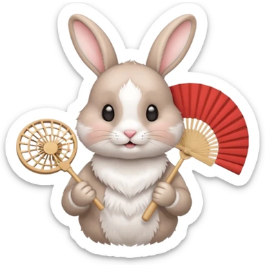 A rabbit hold a folding fan playfully sticker