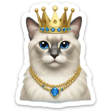Birman cat wearing gold and blue crown and necklesd sticker