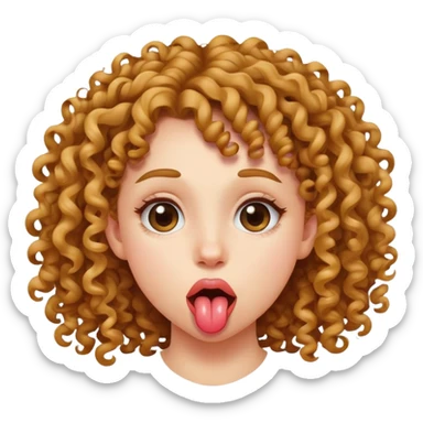 teen girl sticking out her tongue, with curly hair sticker