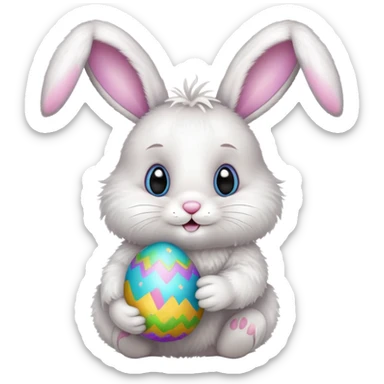 Cute Easter bunny holding a colorful Easter egg sticker