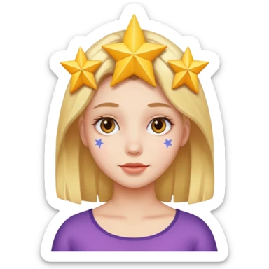 Human girl with a star face head sticker