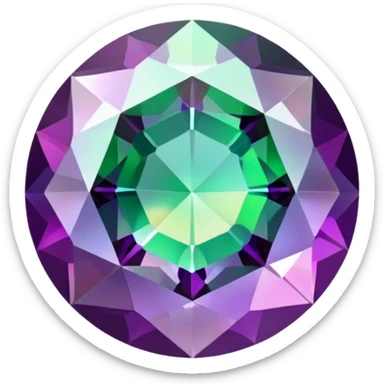 round cut alexandrite gemstone showing color shift from green to purple with holographic iridescent shine sticker