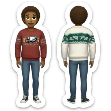 teenage boy with a sweater that says Eagles sticker