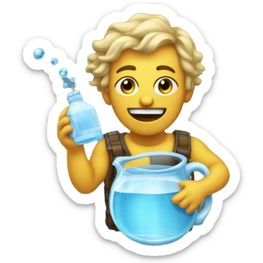 aquarius-transformed emoji with a flying jug of water sticker