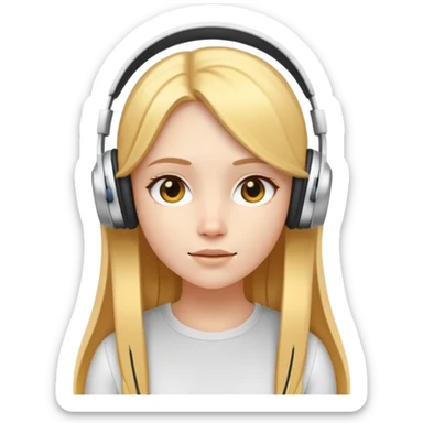 A white skinned girl with a three-dimensional face shape from Europe and America has long, straight golden center part hair Wearing headphones sticker
