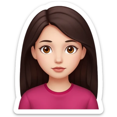 An emoji featuring a girl with dark brown long hair, brown eyes, light pinkish skin, red cheeks sticker