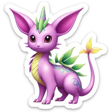 Shiny Exotic Cute Adorable Majestic Ethereal Sparkly Flygon-Espeon-Meganium-Shaymin-Hybrid-Creature with pattern-markings sticker