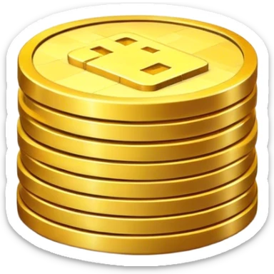 Clash of Clans aesthetic: Cinematic Playful Pixel 3D Coin Stack Portrait Emoji, rendered in a 3D vector-style similar to standard emojis with minimal shading and bold, simplified shapes. A compact, distinct form with signature details, softly glowing with a pixelated adventure charm. Simplified yet unmistakably iconic, highly detailed and consistent, glowing with a soft radiance and high shine. Stylized with a touch of classic pixel-art charm and a soft glowing outline, capturing the essence of a beloved gaming relic with a friendly, playful manner! sticker