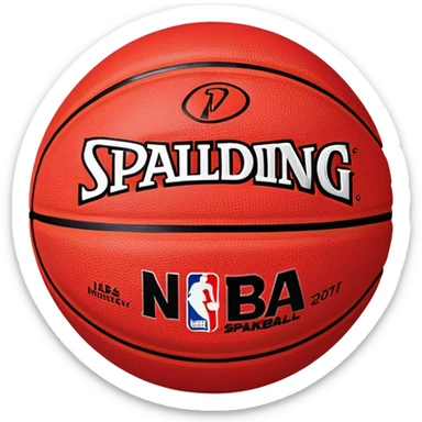 Minimalist red and black Spalding basketball with NBA logo, red with black lines, iOS emoji style sticker