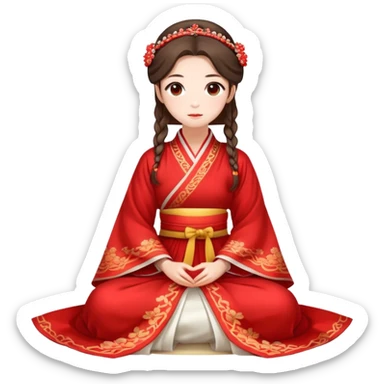 Beautiful girl wearing red Hanfu wedding dress sitting sticker