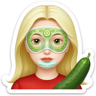 woman with face mask and cucumbers sticker