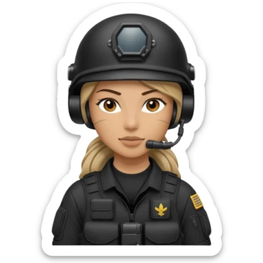 female special operations communications operator with combat gear in black sticker