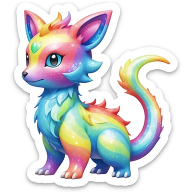 Oversaturated Rainbow-swirled Sparkly Ethereal Soft Pokémon-Fakémon-Digimon-Creature, (full body) sticker