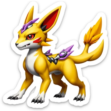 Meloetta-Guilmon-Renamon-Wargreymon-Protogen-Pokémon-Digimon-Fakémon-fusion-hybrid-creature sticker