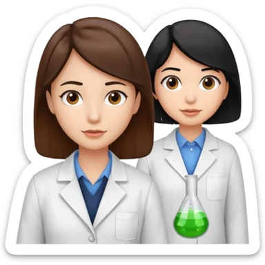 cientifica con cabello marrón y otra con cabello negro que sean blancas sticker