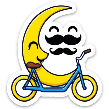 yellow crescent moon with a fancy handlebar mustache and cute smiling face sticker