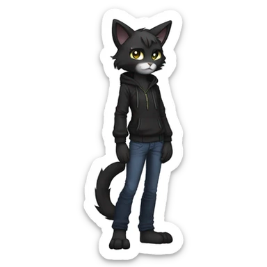 Anthro Dark Edgy Cool Shy Grumpy FurSona Cat Fakemon Full Body sticker