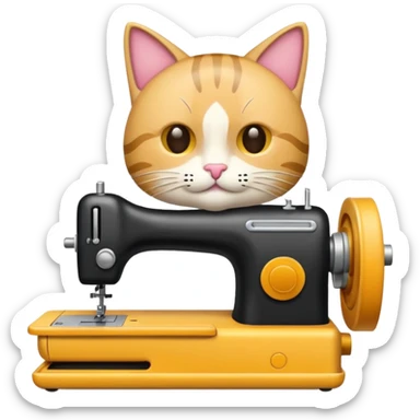 gato cosiendo en una maquina de coser sticker