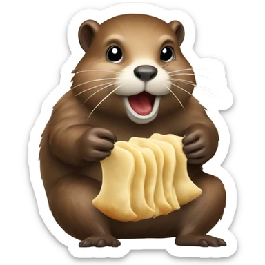 Beaver eats dumplings in full growth    sticker