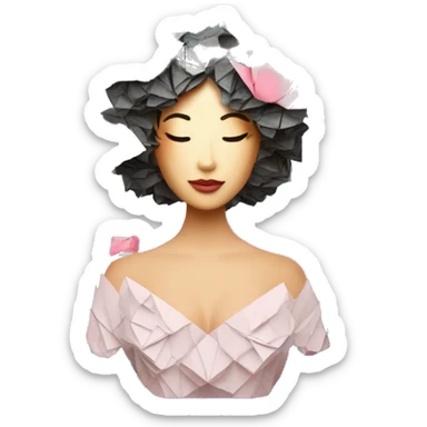  lady tropical made of 420 origami newspaper roses hemp leaves lantern fairy lights burning paper vaporwave sticker