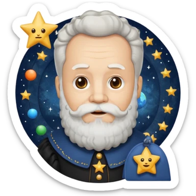 Galileo Galilei emoji holding a star chart, beard, ruffled collar sticker