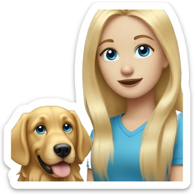 Long Blonde hair blue eyed girl with a golden retriever  sticker