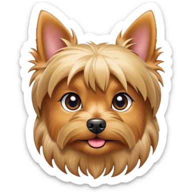 Cinematic Cute Yorkshire Terrier Portrait Emoji, Head perked with bright, twinkling eyes and a perky expression, showcasing a soft, silky fur in rich hues, simplified yet adorably detailed, glowing with a cheerful, inviting glow, high shine, exuding playful intelligence and spunky charm, styled with a gentle, whimsical outline, capturing the essence of a cute Yorkshire Terrier that appears ready to frolic off the screen with irresistible energy! sticker