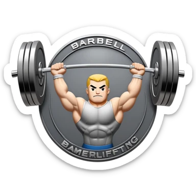 An emblem symbolizing powerlifting, featuring a bold barbell at the center, with strong, muscular arms lifting the barbell. The design is dynamic and powerful, using sharp lines and bold text. The background is minimal, ensuring the focus stays on the emblem. sticker