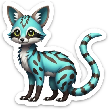 Rare realistic shiny lush exotic cute edgy epic pretty futuristic beautiful handsome gorgeous aesthetic gloomy spooky dark modern colorful vibrant cyber-Genet-Trico-species-Fakemon-hybrid-creature by LiLaiRa, beautiful intricate markings, full body sticker