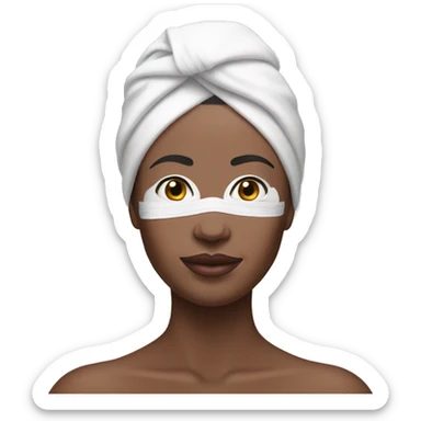 Woman wearing pale pink towel turban and a white face mask sticker