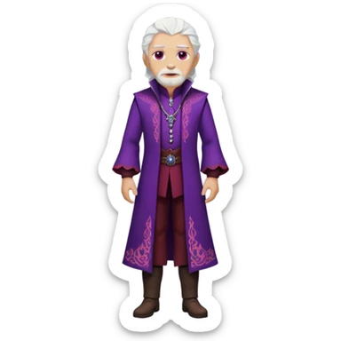 a white haired old man with purple eyes standing, full body, in Targaryen themed clothes, clothes are black and red themed sticker