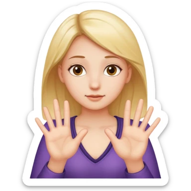 a girl with one had above her chest and one below the other with 6 above the first one and 7 above the second sticker