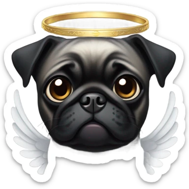 Black Pug with angel wings and halo sticker