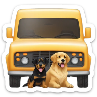 Golden retriever and rottweiller in white truck sticker