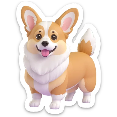 cool redhead tri color corgi, full body, playful expression, fluffy fur, white, tan, and black markings sticker